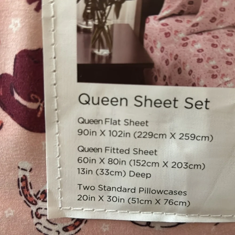 Berkshire Queen Sheet Set Western Themed Christmas Santa Howdy Cowboy Hat New